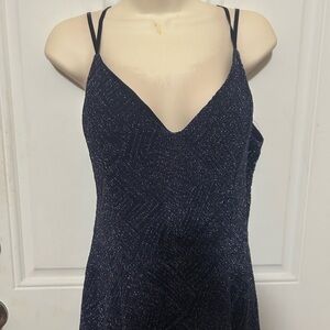 Emerald Sundae Navy Glitter Spaghetti Strap Prom Dress